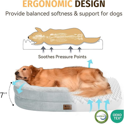 Orthopedic Dog Bed for Medium Dogs, Waterproof Dog Bed with Removable Bolsters, Egg Crate Foam Pet Couch for Medium Size Dog with Machine Washable Cover & Non-Slip Bottom, Silver