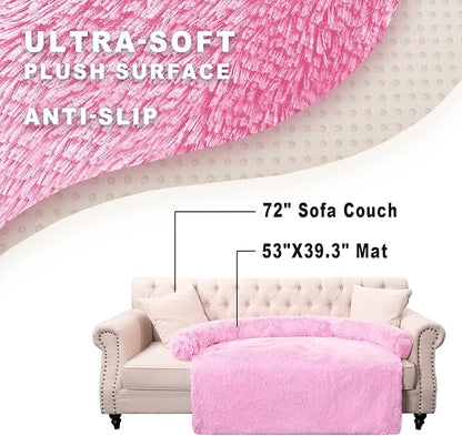 Tinaco Luxurious Calming Dogs/Cats Bed Mats, Dog Pad Washable Removable Couch Cover, Plush Long Fur Mat for Pets, Waterproof Lining, Perfect for Small, Medium and Large Dogs and Cats (Pink, 53"x39")