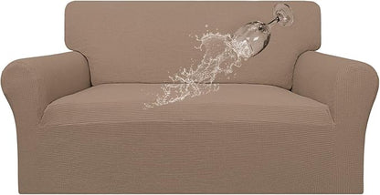 Easy-Going 100% Waterproof Oversized Loveseat Couch Cover, Dual Waterproof Sofa Cover, Stretch Jacquard Sofa Slipcover, Leakproof Furniture Protector for Kids, Pets, Dog and Cat, Camel