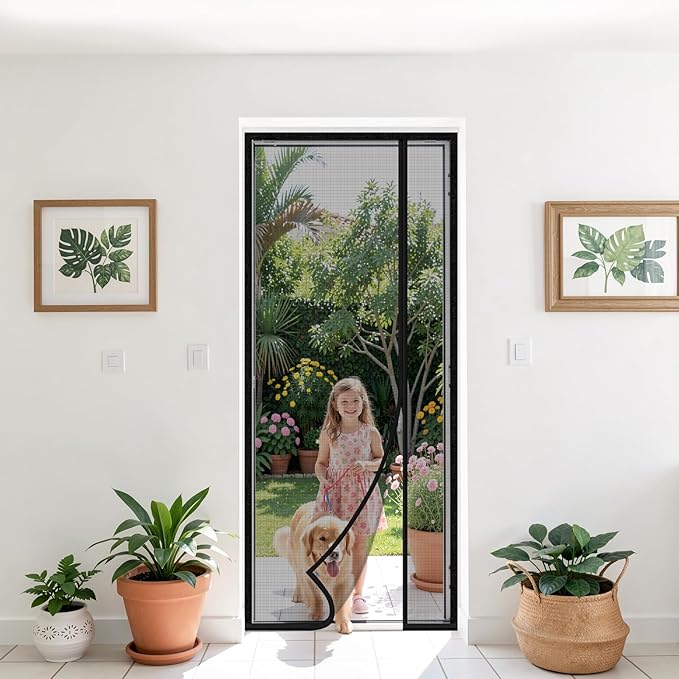 Magnetic Closure Screen Door, Reversible Mesh Door Screen Fits 32" x 80" Door, Heavy-Duty Magnetic Mesh Curtain for Sliding Door and French Door, Self-Sealing, Portable Patio Screen (34" x 81")
