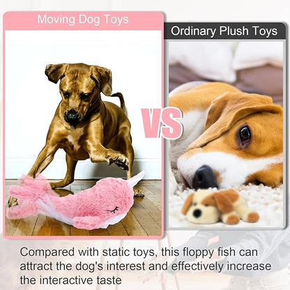 Mity rain 2 in 1 Interactive Dog Toys, Fish Dog Toy to Keep Them Busy, Plush Squeaky Dog Toy, Rechargeable Wiggly Pink Pet Toys for Small Medium Large Dogs, Moving Dog Toy for Indoor&Outdoor