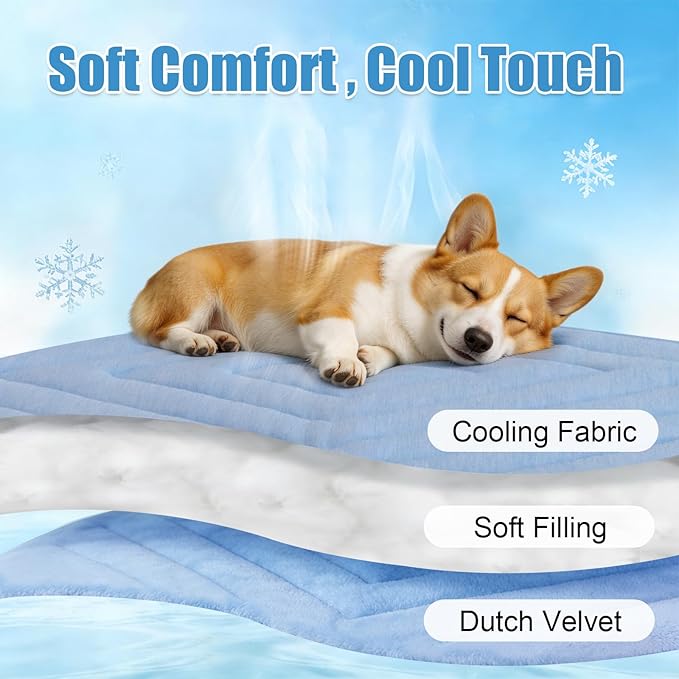 Dog Cooling Mat Self Coolings Foldable Cooling Pad for Dog in Summer Coolings Mat for Dogs and Cats Machine Washable (Rectangle,Blue, X-Large-59 L x 40" W)