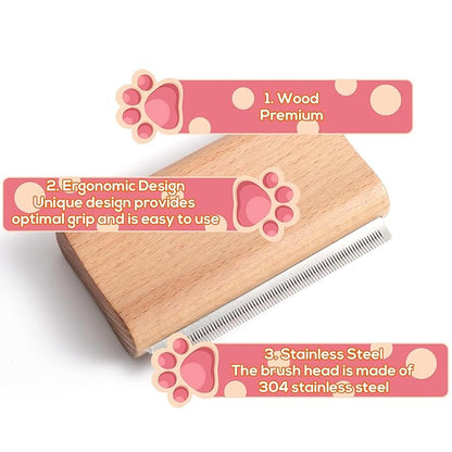 Wooden Pet Deshedding Brush, 4.3in/11cm Ergonomic Grooming Tool Gentle Haired Remover Comb for Shedding Short & Long Hair Grooming Supplies for Dog Cats Horses