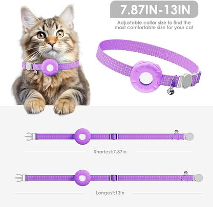 Cat GPS Tracker, Smart Cat Tracker Compatible with Apple Find My App (Only iOS), No Monthly Fee, Waterproof, Breakaway Collar Included (White Tracker, Purple Cat Collar)