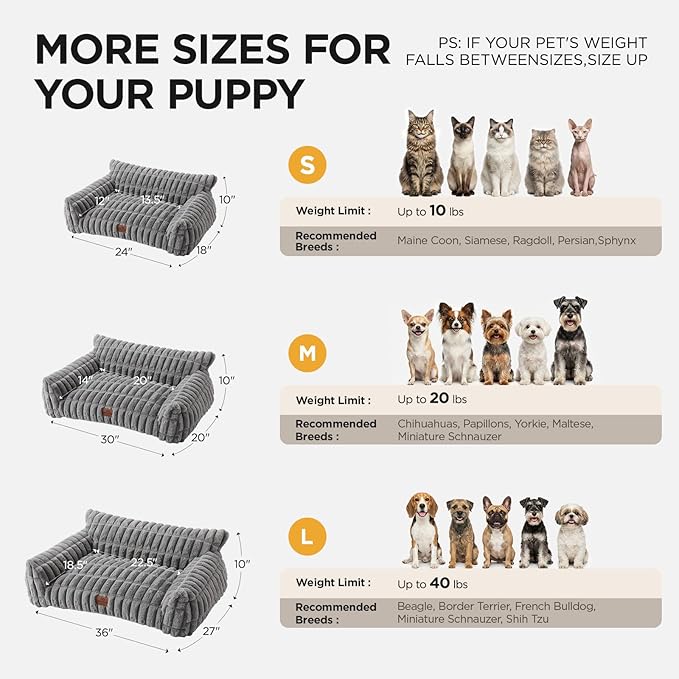 Joydeco Cat Couch for Pets, 36 inch Plush Pet Sofa, Cat Bed for Indoor Cats with Removable Washable Cover, Supportive Pet Sofa, Drak Grey