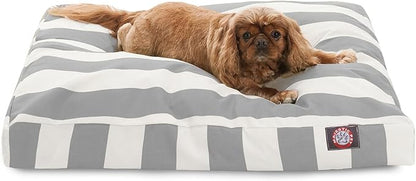 Majestic Pet Shredded Memory Foam Dog Bed Medium with Removable Washable Cover 35x29x4 Inch - Rectangle Orthopedic Dog Bed for Senior Dogs–Flat Durable Dogs Crate Bed - Vertical Stripe - Gray