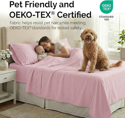 Southshore Fine Living, Inc. 21-Inch Extra Deep Pocket Cal King Sheet Set, 6-Piece California King Sheets Deep Pocket, Pet Hair Resistant Bedding, Pink Pillow Cases Set of 4, Pastel Pink Sheets Set