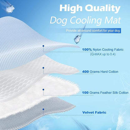 Dog Cooling Mat, 48'' × 28'' Large, Self-Cooling Mat for Dog Reversible (Cool & Warm), Double-Sided Pet Cool Pads for Crate, Kennel, Machine Washable Summer Blanket, Non-Gel, Blue + Grey