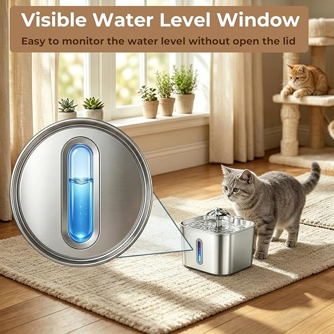 Wonder Creature Cat Water Fountain Stainless Steel, 74oz/2.2L Automatic Quiet Cat Drinking Fountain, Indoor Water Dispenser for Cats, Kittens, Small Dogs and Pets, Circulating Pet Water Fountain