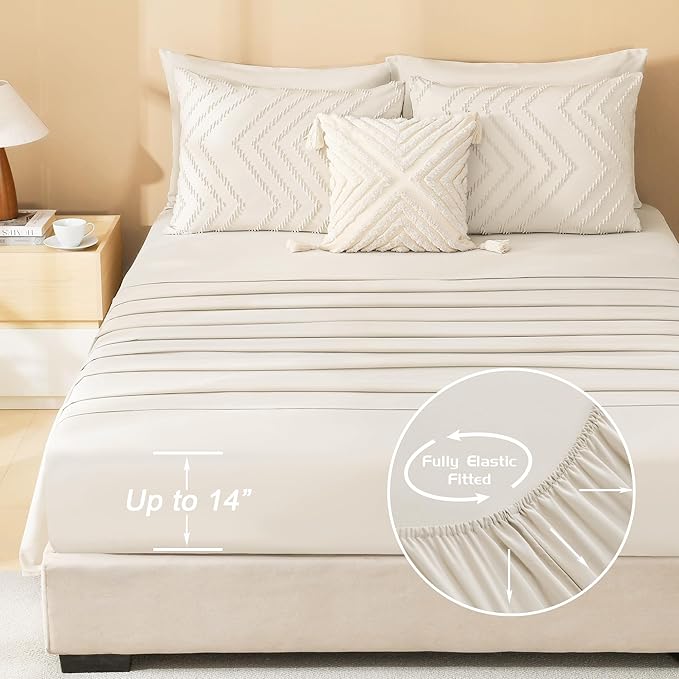 Litanika Oversized Queen Size Comforter Set with Sheets Beige - 7 Pieces Bed in a Bag Oversized King Boho Tufted Complete Bedding Sets with Comforter, Sheets, Pillowcases & Shams