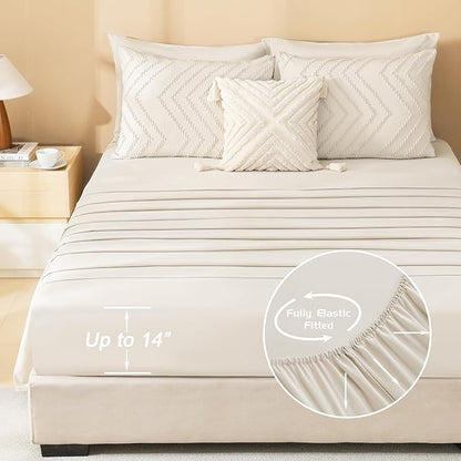 Litanika Beige King Size Comforter Set with Sheets - 7 Pieces Bed in a Bag King Boho Tufted Complete Bedding Sets with Comforter, Sheets, Pillowcases & Shams