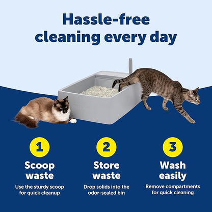 PetSafe Multi-Cat Litter Box - Hygienic Maintenance with High Litter Capacity, Integrated Scoop Holder & Rubber-Sealed Separate Waste Compartment - Reliable Leak Protection & Instant Setup