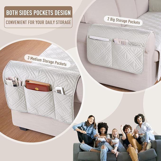 TAOCOCO Waterproof Couch Covers for Pets Dogs with Non Slip Backing, Sofa Seat Covers with Side Pocket for 3 Cushion Couch Washable Dog Couch Cover Protector Sofa Slipcovers(Sofa, Off White)