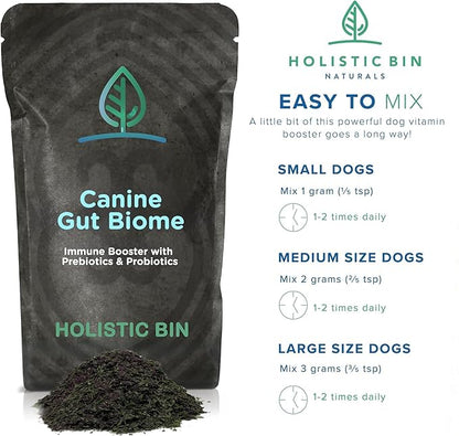Holistic Bin Canine Gut Biome Blend | Nutrient-Rich Dog Food Toppers | Plant-Based Supplements for Pets Digestion | Probiotic & Prebiotics Canine Daily Overall Wellness Essentials | | Gut Biome (50g)