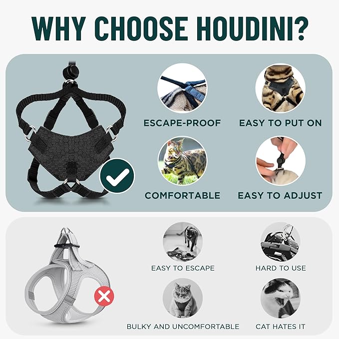 Houdini™ Escape Proof Cat Harness and Leash Set by OutdoorBengal – Tactical Vest for Walking – Comfy, Adjustable and Lightweight - Houdini Cat Harness Escape Proof for Cats + Cat Leash (Multicolor, M)