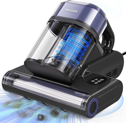 Trucozie Mattress Vacuum Cleaner, 16Kpa Bed Vacuum with Smart Dust Sensor, Anion & Aromatherapy, 275nm UV Light, 149℉ Heat & Ultrasonic & Tapping, Corded for Bed Sofa Couch Pet Hair, Black