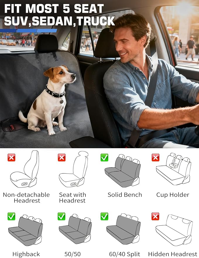 1160g Heavy Duty Towel Car Seat Cover, Sweatproof Absorbent Microfiber Rear Seat Protector for Gym Beach Athletes, Universal Fit Waterproof Back Seat Mat for Sedans SUV Minivans,Gray