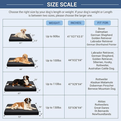 Vonabem Outdoor Dog Bed Waterproof Washable, Jumbo Large Crate Bed 54 inch with Removable Cover, Pet Beds Foam Orthopedic, XXXL Durable Leather Anti-Slip Kennel Pad 53"x36" Black