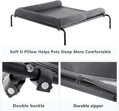 WESTERN HOME Cooling Elevated Dog Bed for Large Dogs, Portable Indoor & Outdoor Raised Dog Bed with Breathable Mesh, Chew Proof Pet Hammock Cots with Removable and Waterproof Bolsters