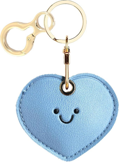 Leather Keychain Holder Case Compatible with AirTag,Cute Protective Cover with Keyring,Anti-Scratch Finder GPS Tracker Case for Wallet Keys,bag,pets,Backpack(Blue Heart)