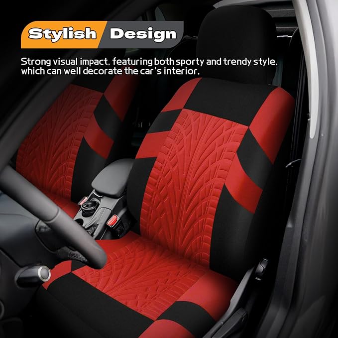 2PCS Car Front Seat Cover with 2 Headrest Covers, Breathable Waterproof Seat Covers for Front Seats, Universal Seats Cover Protector Car Accessories for Most Vehicles (Red)