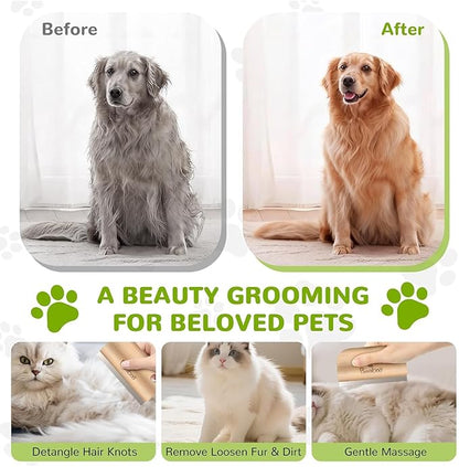 Pawaboo Deshedding Brush for Dogs & Cats, Dog Hair Removal Comb with Ergonomic Gripping, Wooden Grooming Shedding Brush for Short Hair Dogs and Cats, Hangable Pet Cleaning Comb Supplies, 5.1 Inch