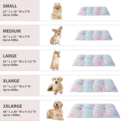 BFPETHOME Dog Beds for Large Dogs, Plush Dog Crate Bed Fluffy Cozy Kennel Pad for Sleeping &Ease Anxiety, Washable Pet Mats with Anti-Slip Bottom for Large Dogs, Rainbow