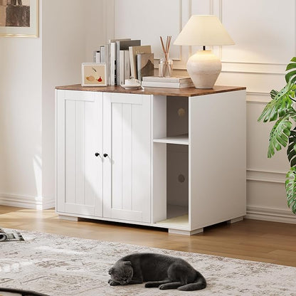 Extra Large Cat Litter Box Enclosure with Scratch Pad, Large Automatic Litter Box Furniture, Dog-Proof Litter Cabinet with Outlet, Space for Cat Stuffs