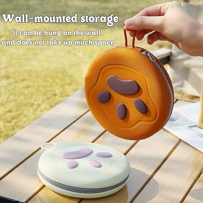 Bear Paw Foldable Pet Bowl, Dual Bowl Design for Food and Water,6.1in，Pink,Orange and Beige (Orange)