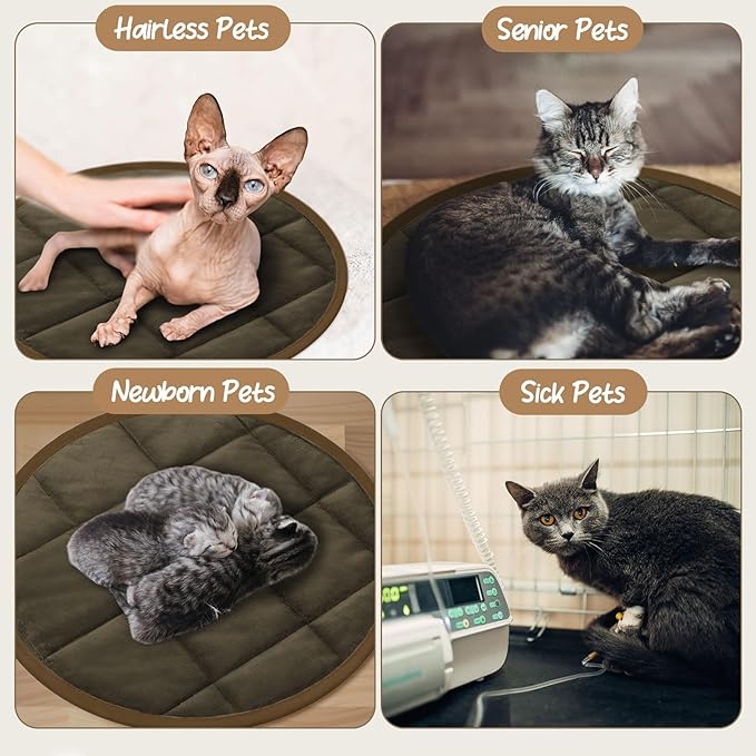Drydiet 2 Pcs Self Warming Cat Mat Round Self Heating Pad Bed Reversible Machine Washable Heated Bed Anti Slip Warming Pad Pet Mat for Cat Crate Indoor Outdoor(Coffee,16 Inch)