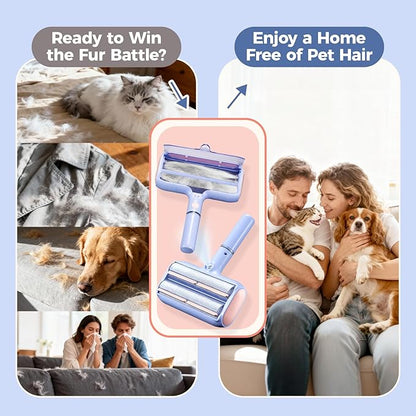 Pet Hair Remover, Pet Hair Removal Tool, Reusable Lint Roller with Double Roller,Cat and Dog Hair Remover for Furniture, Couch, Carpet, Car, Dual Trapping compartments with Spray Function