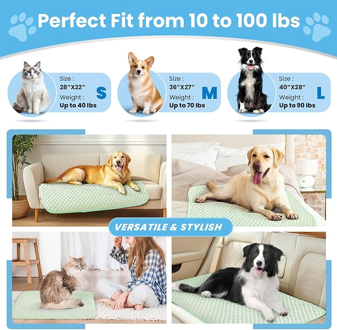Mora Pets Dog Cooling Mat Instant Pet Cooling Pad for Dogs & Cats, Breathable Washable Summer Cool Mat Non-Slip Bottom Indoor Outdoor, Cold Blanket for Small Pets Floor Crate Use 28'' x 22'' Green