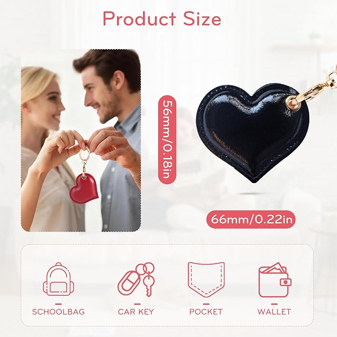 Leather Charm Keychain Holder Case Compatible with AirTag,Cute Protective Heart-Shaped Cover with Luxe Ring Clip,Finder GPS Tracker Case for Wallet Keys,Bag,Pets(Black)