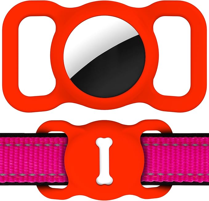 for Airtag Dog Collar Holder, Air Tag Protective Cat Airtag Dog Collar,Silicone AirTags GPS Tracking Accessories,Air Tags with Bone Pattern (1 Pack(Red))