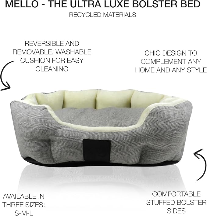 Pet Passion Mello-The Ultra Luxe Bolster Dog Bed with Removable Washable Pillow for All Pet Breeds, Ivory Tweed, Small
