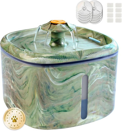 Cat Water Fountain,2.5L/84oz Cat Fountain for Drinking with Rotating Attractor & Camouflage Green Design –Automatic Pet Water Dispenser Bowl (Green+8Filters)