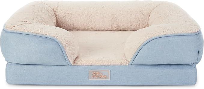 Town & Country Everyday CuddleTown Comfy Solid Bolster Sofa Pet Bed, Supportive & Calming Egg Crate Foam, Non-Slip Bottom, Machine Washable Cover, Blue, Large 35"x25"x8"