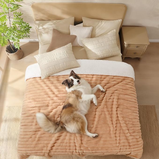 Luciphia Waterproof Dog Blanket for Large Dogs Ultra-Soft Calming Cut Pile Flannel Throw Durable & Warm Furniture Protection for Couch Bed Pet Blanket Machine Washable Warm Caramel,L(65''x57'')