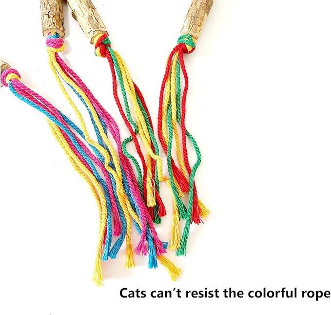 IUHKBH Cat Rope Toy, 2 PCS Colorful Chew Ropes with Silvervine Sticks and Refillable Natural Catnip Bag for Teeth Cleaning Safe Interactive Toy for Indoor Cat Kitten