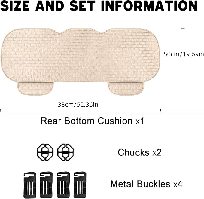 Beige Back Seat Cover, Rear Car Seat Cover for Cars Truck SUV,Seat Covers with Storage Pocket,Bottom Auto Seat Cushion Pad Mat for Most Vehicles-Beige,1 Pcs