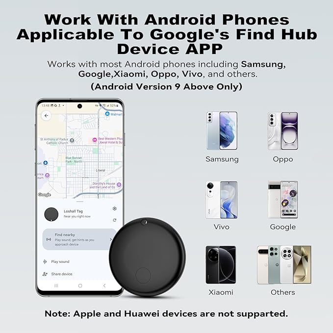 Air Smart Tag Tracker for Android, Google Android Tag Tracker Work with Google Find My Device (Find Hub), Key Finder/Luggage Tracker/Item Locator (Black, 2 Pack)