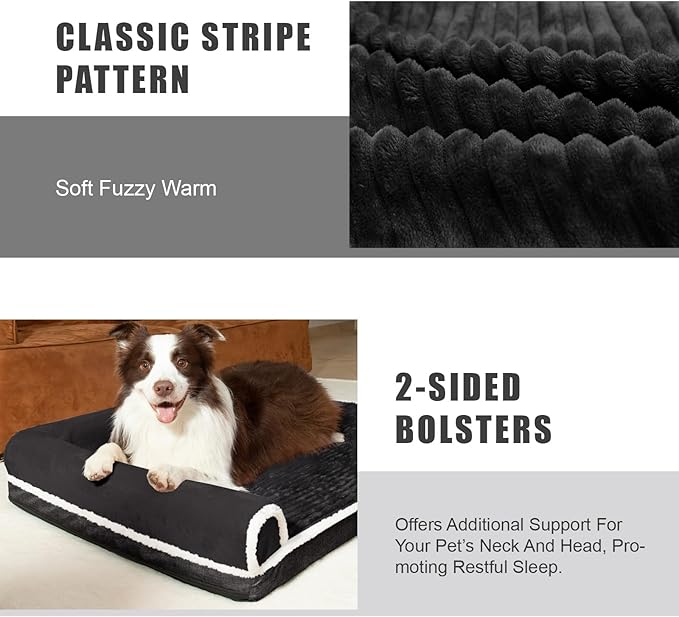 Patas Lague Orthopedic Jumbo Dog Bed Large Sized Dog 56''X40'', Waterproof Comfortable L Bolster Jumbo Non-Slip Soft Warm Pet Crate Bed Sleep Sofa mat with Removable Washable Cover, Black