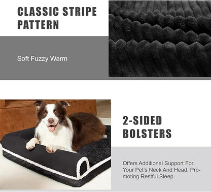 Patas Lague Orthopedic Jumbo Dog Bed Large Sized Dog 56''X40'', Waterproof Comfortable L Bolster Jumbo Non-Slip Soft Warm Pet Crate Bed Sleep Sofa mat with Removable Washable Cover, Black