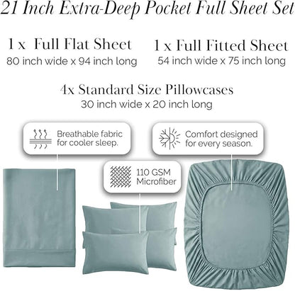 Southshore Fine Living, Inc. 6-Piece Full Size Bed Sheets Set, 21-Inch Extra Deep Pocket Fitted Sheet Full, Flat Sheet, Microfiber Bedding, Steel Blue Pillow Cases Standard Size, Steel Blue Sheets