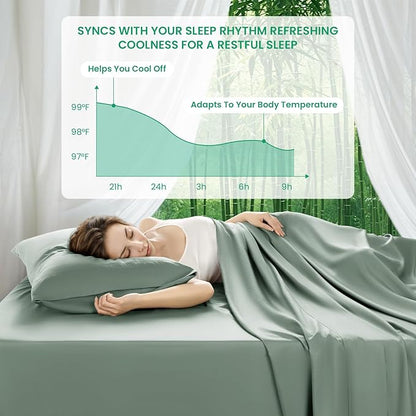 SONORO KATE 100% Viscose Derived from Bamboo_Sheets King Size, Ultra Breathable & Cooling Bed Sheets for Hot Sleepers, Hotel Luxury Silky Bedding Sheets, 16" Deep Pocket - 4PC (Sea Glass,King)