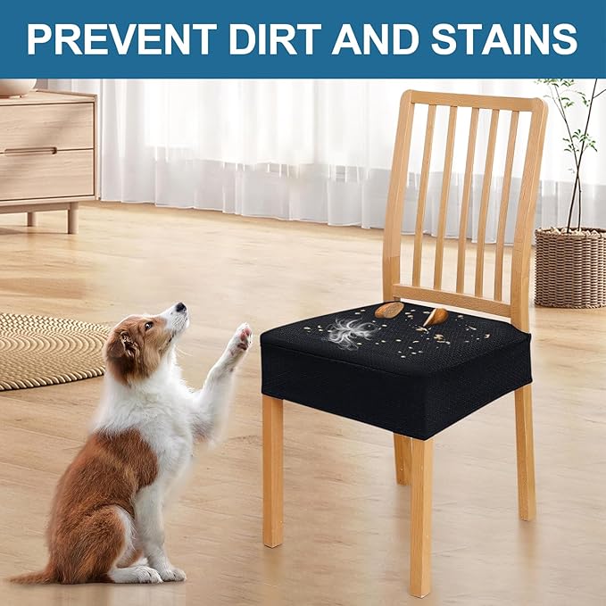 Smiry Waterproof Seat Covers for Dining Room Chairs Set of 2, Stretch Jacquard Removable Washable Chair Seat Slipcovers Protector, No Rear Covers, Black