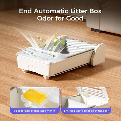 Self Cleaning Litter Box, 2026 Upgraded Open-Top Automatic Cat Litter Box for Multiple Cats, Weight Sensors Safety Protection/App Control/Odor Control/Easy Clean (White)