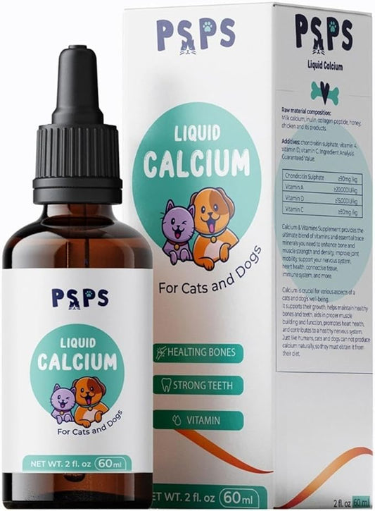 Calcium Liquid for Dogs & Cats - Multivitamin for Dog - Calcium for Dogs - Fortified Vitamins A, C & D - Bone & Teeth Health, Immune Support, and Overall Pet Wellness – 2 Fl. Oz.