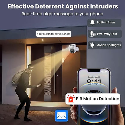 2026 Upgraded 2K Security Cameras Wireless Outdoor, Free Cloud Storage, 1-6 Months Battery Life, Waterproof, 2-Way Talk, AI Motion Detection Spotlight Siren Alarm Cameras for Home Security
