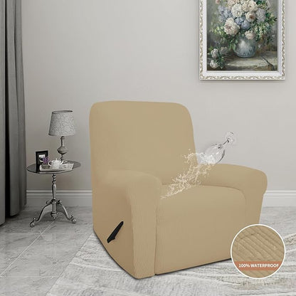 Easy-Going 100% Waterproof Recliner Cover, Dual Waterproof Couch Cover for Recliner, 1- Piece Jacquard Sofa Cover, Leakproof Sofa Slipcover for Kids, Pets, Dog and Cat (Recliner, Sand)